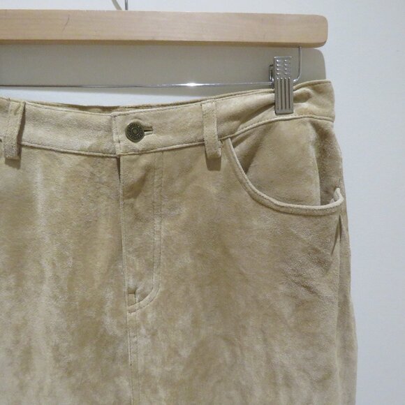 VINTAGE EDDIE BAUER Seattle Suede Washable Leather Midi Skirt Sz 10 Boho Granola - Picture 4 of 14